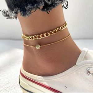 ✨ Trendy Gold Chain Link & Ball Anklet Set of 2 ✨